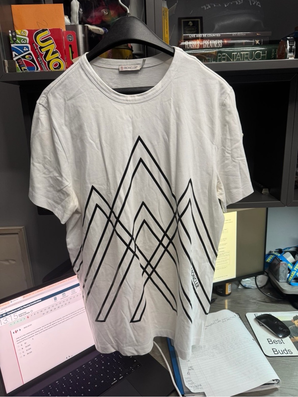 Moncler White Short-Sleeve Tee with Black Geometric Graphic